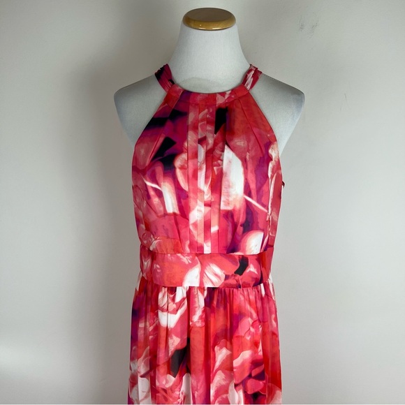 Eliza J Halter Floral Maxi Dress Pink Orange Size 10 - Picture 6 of 11